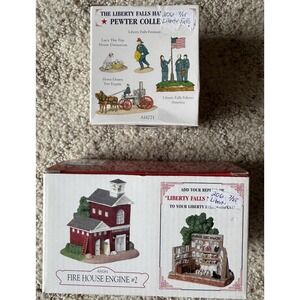 Liberty Falls AH261 Fire House #2 & AH271 4-Piece Pewter Figurines Firefighters‎